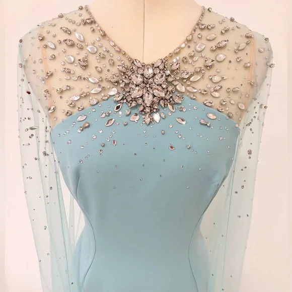 Jenny Packham Wren Embellished Cape Gown Long Dress